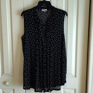 Siren Lily Sleeveless sheer blouse black with white flowers 2XL